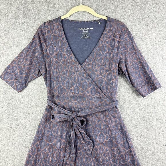 Toad & Co Cue Wrap Cafe Dress Womens S Geometric Organic Blend Travel Stretch* - Picture 2 of 16